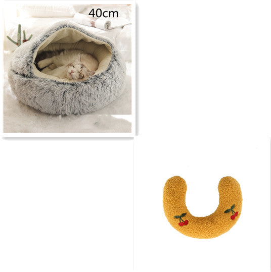 Pet 2 In 1 Plush Winter Bed Round Warm Sleeping House