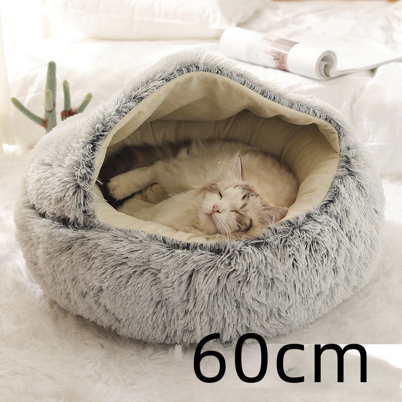 Pet 2 In 1 Plush Winter Bed Round Warm Sleeping House