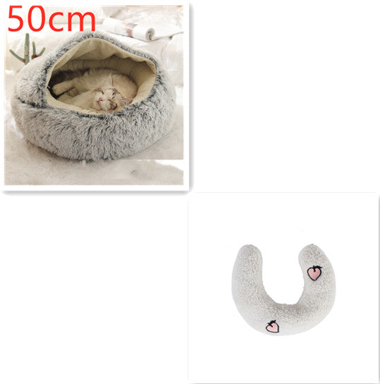 Pet 2 In 1 Plush Winter Bed Round Warm Sleeping House