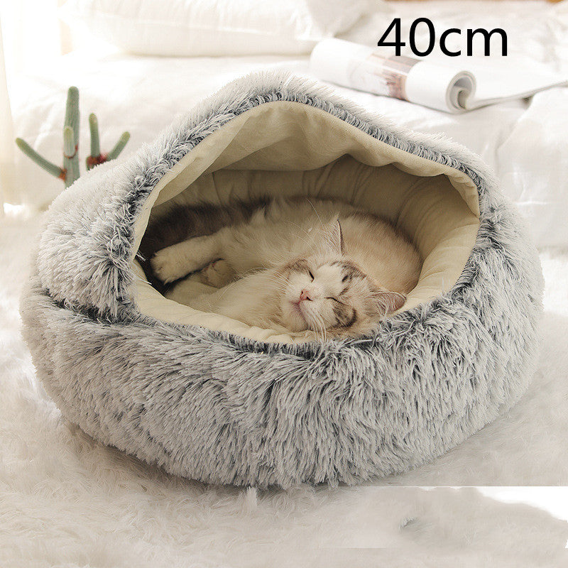 Pet 2 In 1 Plush Winter Bed Round Warm Sleeping House