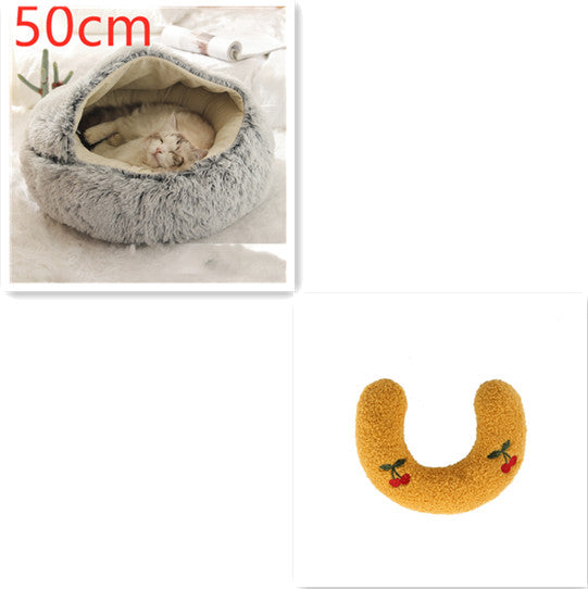 Pet 2 In 1 Plush Winter Bed Round Warm Sleeping House