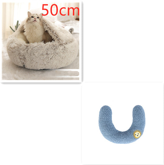Pet 2 In 1 Plush Winter Bed Round Warm Sleeping House