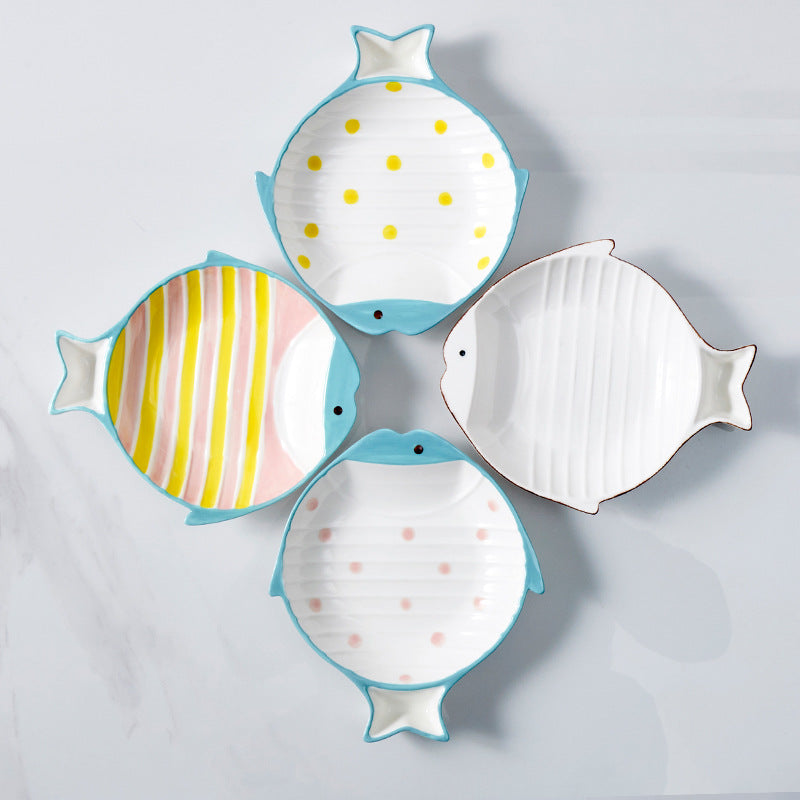 Pet Fish Shape Ceramic Feeding Bowl Food Dish