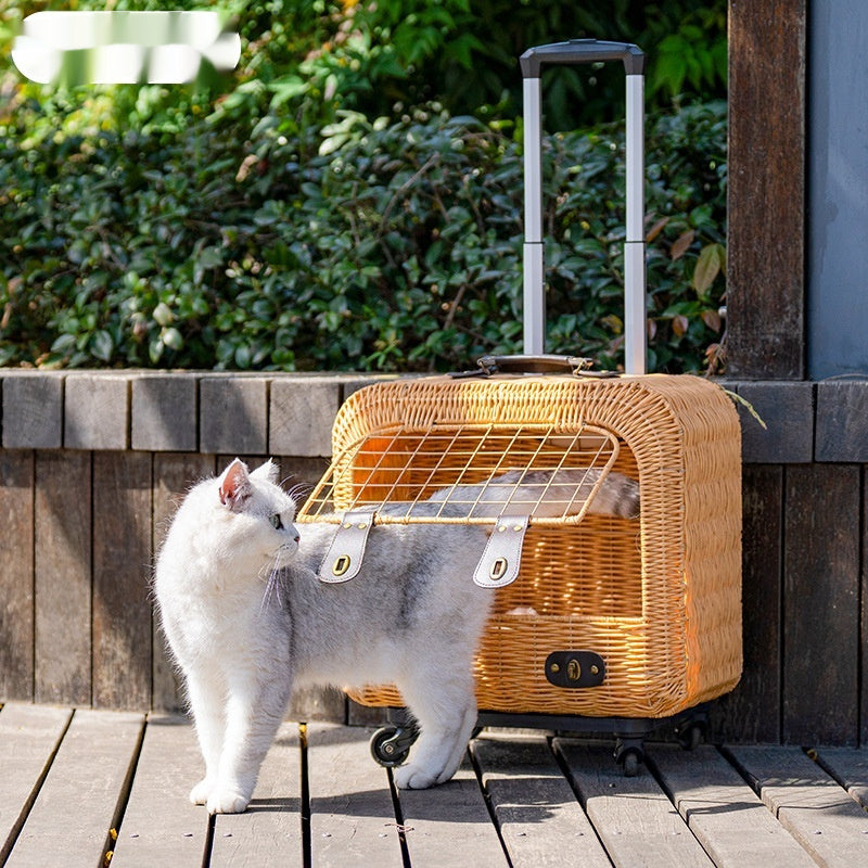 Portable Woven Rattan Pet Carrier With Ventilation Handle