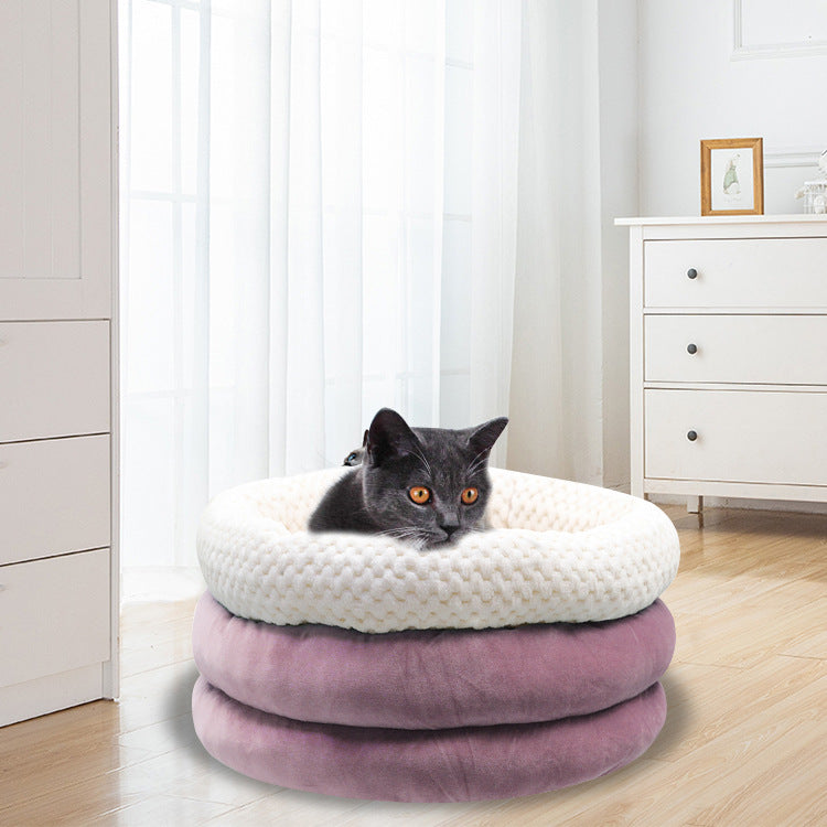 Pet Semi-Closed Round Ice Velvet Deep Sleep Bed