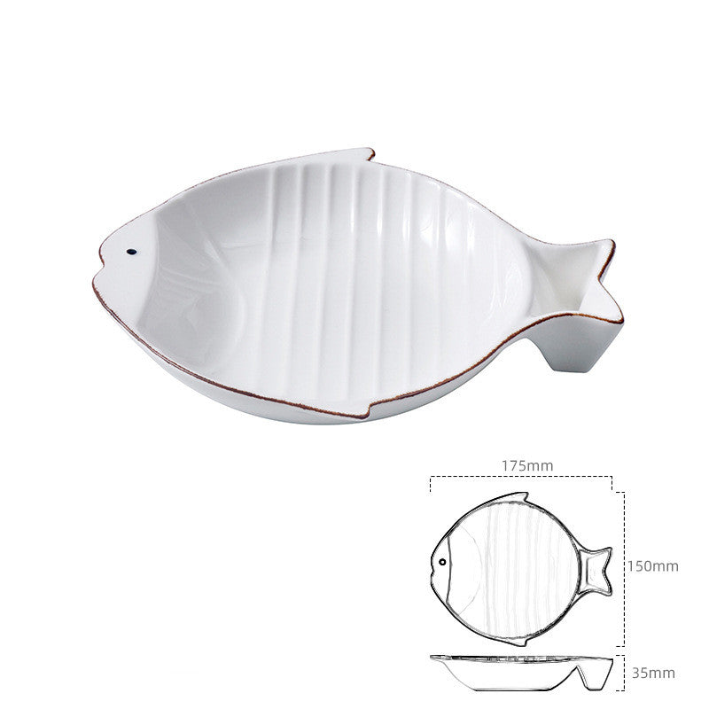 Pet Fish Shape Ceramic Feeding Bowl Food Dish