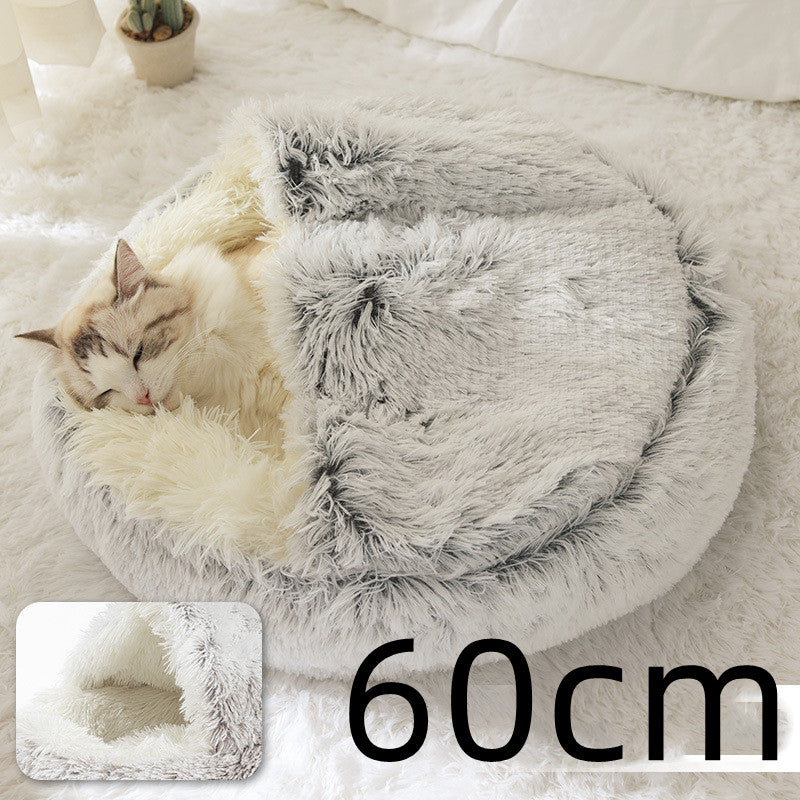 Pet 2 In 1 Plush Winter Bed Round Warm Sleeping House