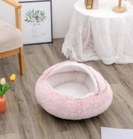 Pet 2 In 1 Plush Winter Bed Round Warm Sleeping House
