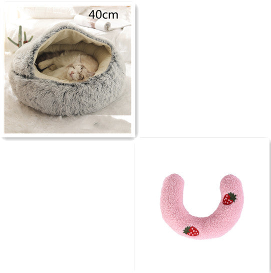 Pet 2 In 1 Plush Winter Bed Round Warm Sleeping House