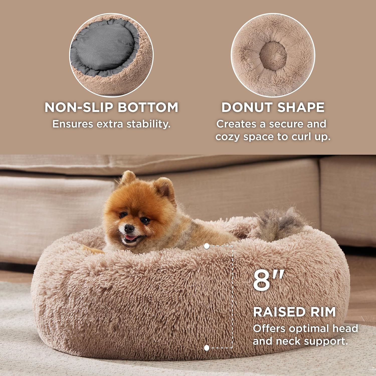 Pet Round Plush Bed Non Slip Fluffy Sleeping Cushion