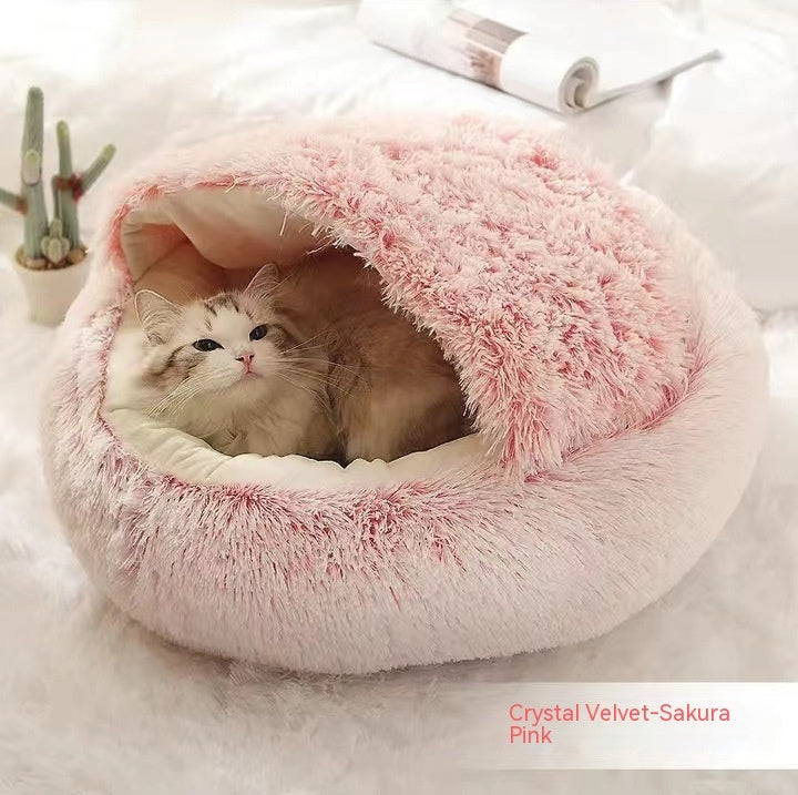 Pet 2 In 1 Plush Winter Bed Round Warm Sleeping House
