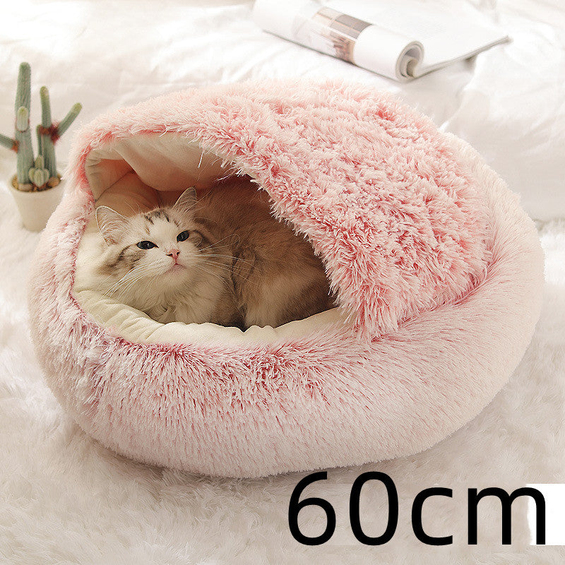 Pet 2 In 1 Plush Winter Bed Round Warm Sleeping House