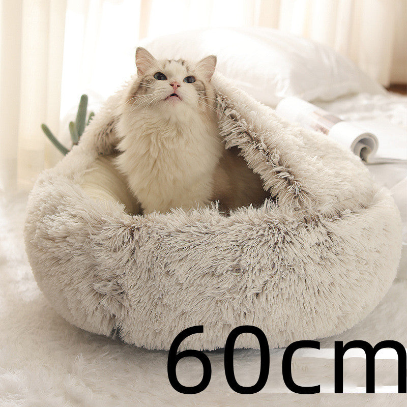 Pet 2 In 1 Plush Winter Bed Round Warm Sleeping House