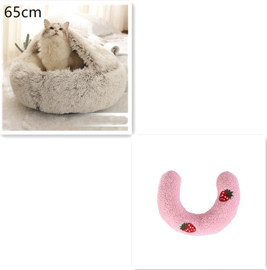 Pet 2 In 1 Plush Winter Bed Round Warm Sleeping House