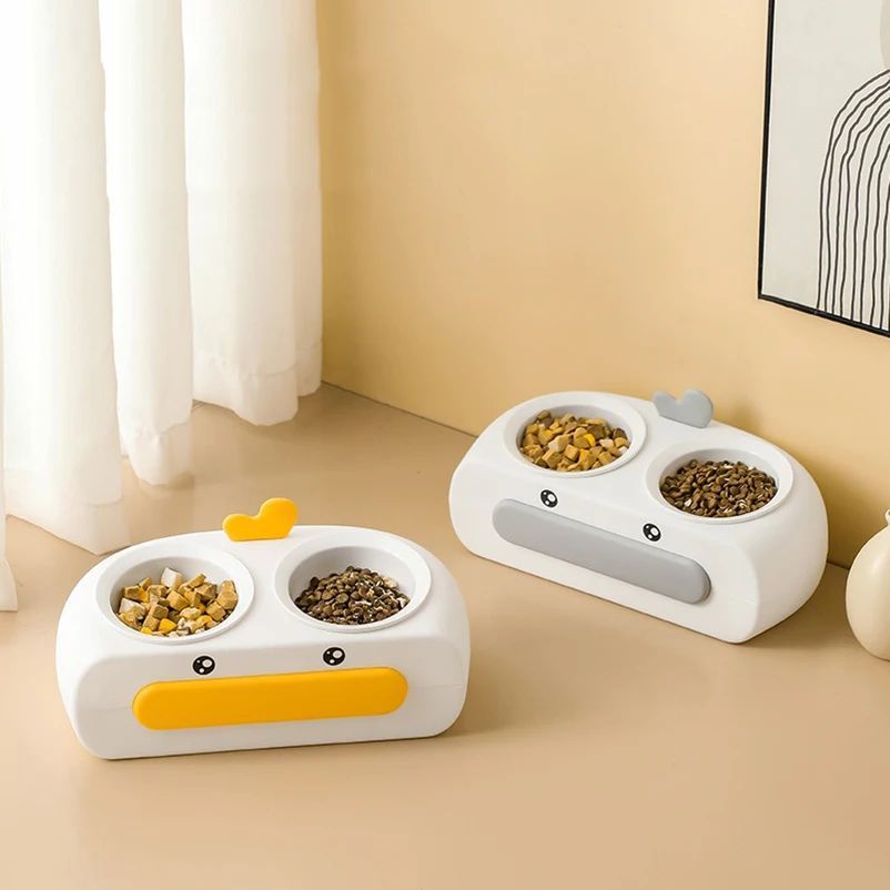 Pet Duck Design Double Bowl Feeding Tray Accessories