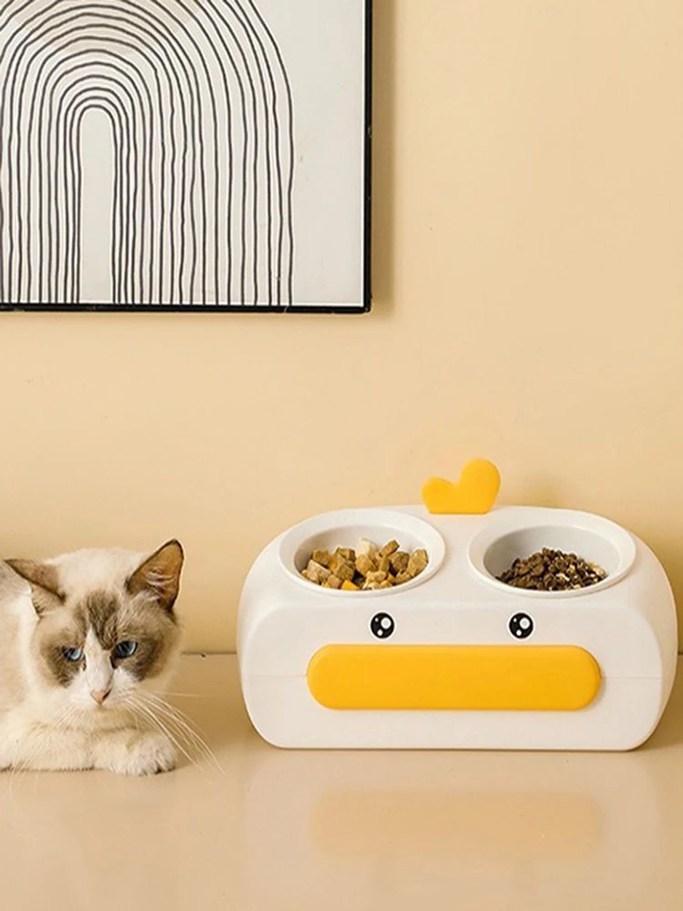 Pet Duck Design Double Bowl Feeding Tray Accessories