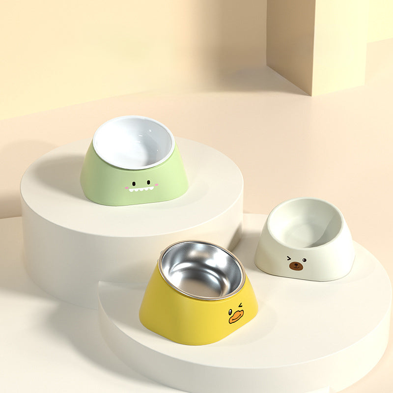 Pet Tilted Stainless Steel Feeding Bowl Neck Protection Design