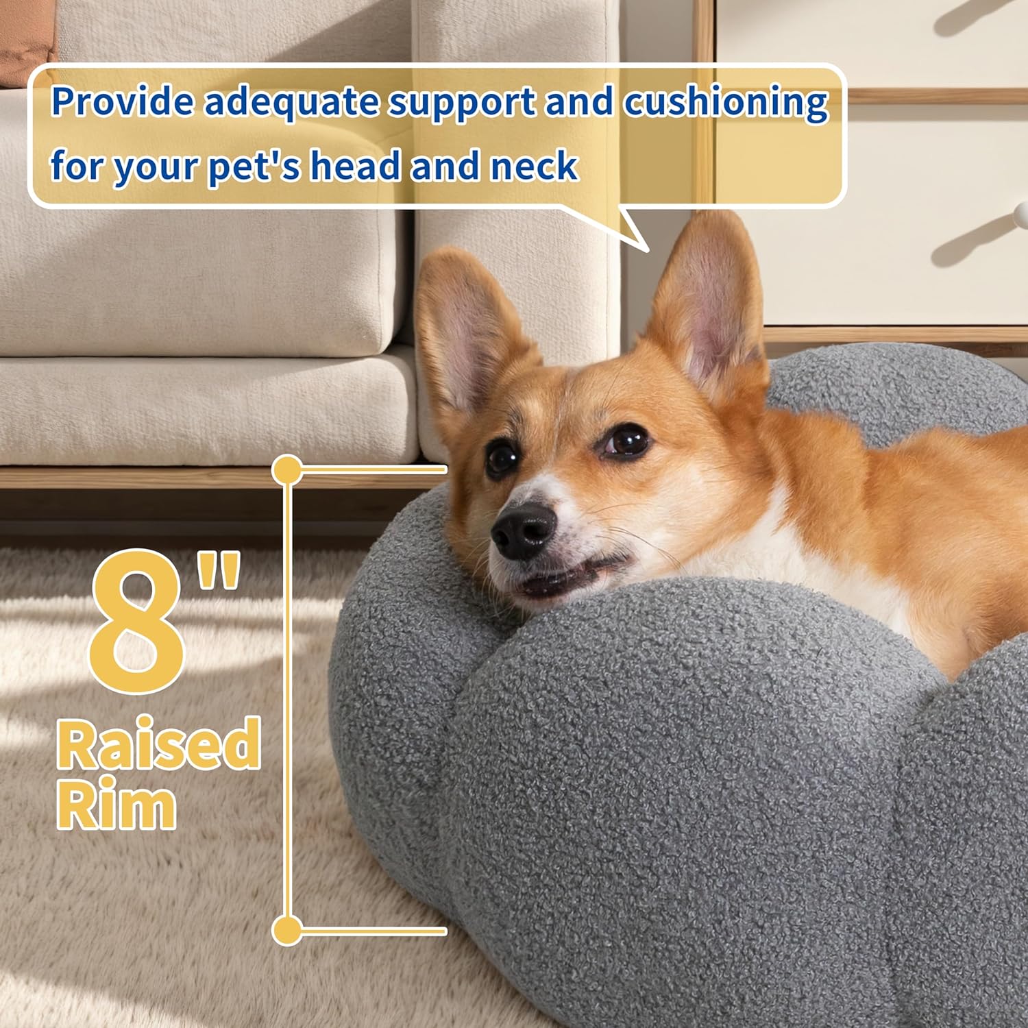 Pet Calming Plush Donut Bed Fluffy Round Cuddler Bed