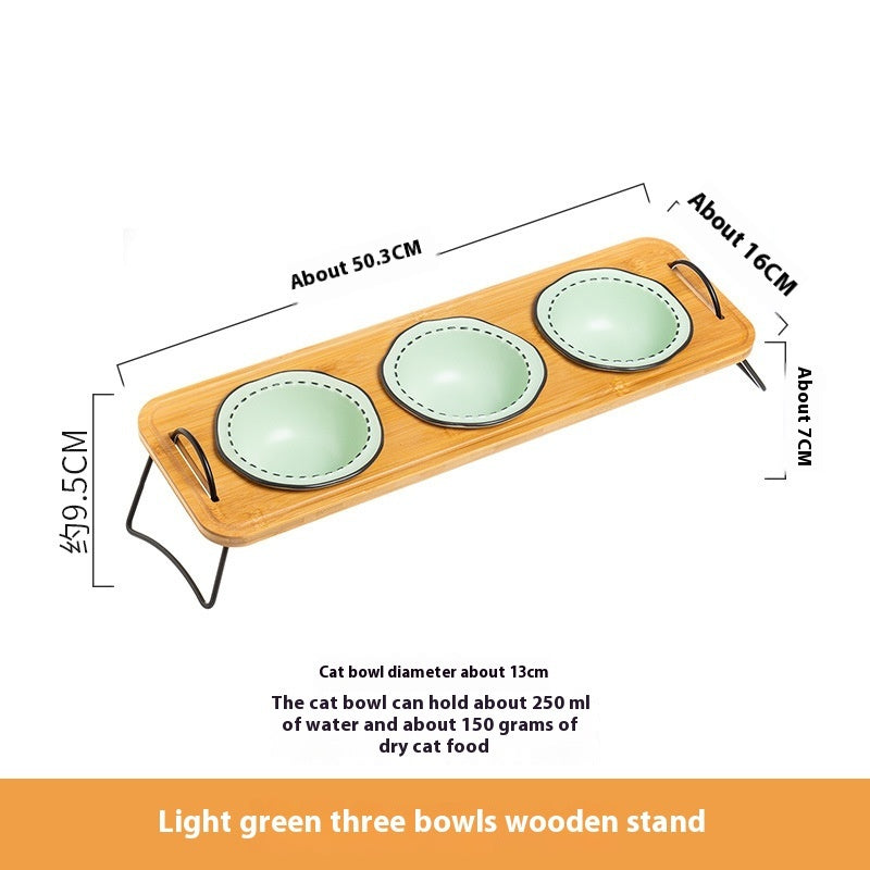 Pet Wooden Rack Ceramic Feeding Bowl Anti-Tumble Easy Clean Design