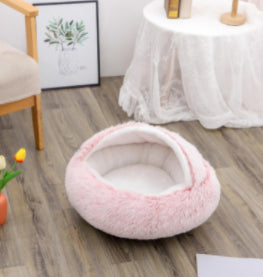 Pet 2 In 1 Plush Winter Bed Round Warm Sleeping House