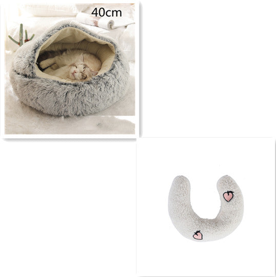 Pet 2 In 1 Plush Winter Bed Round Warm Sleeping House