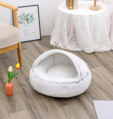 Pet 2 In 1 Plush Winter Bed Round Warm Sleeping House