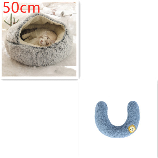 Pet 2 In 1 Plush Winter Bed Round Warm Sleeping House