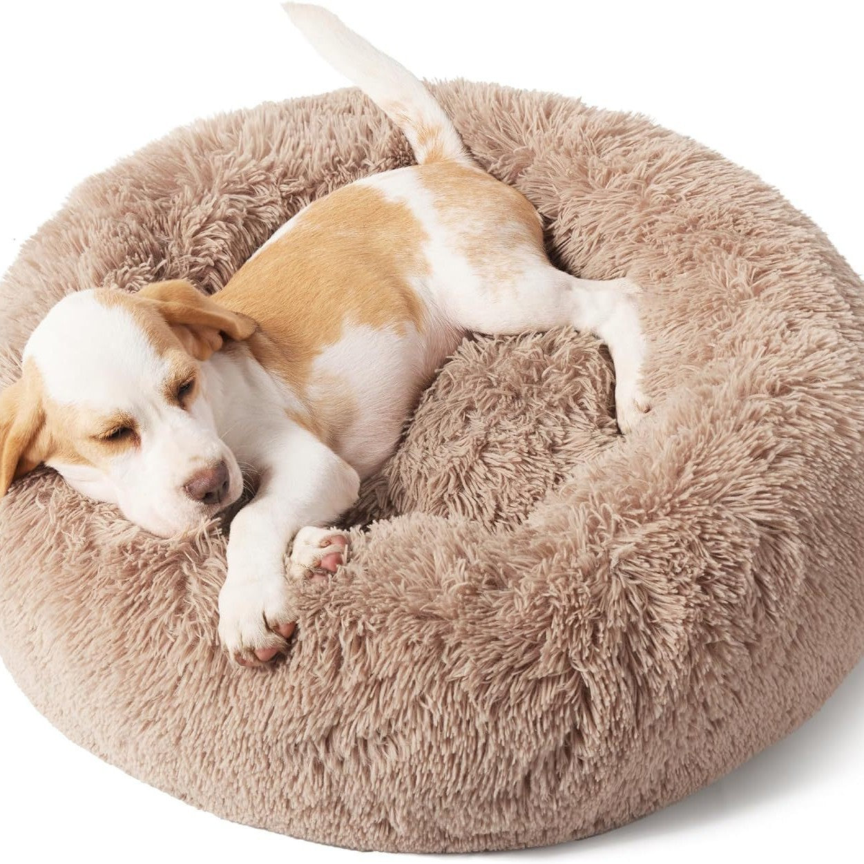 Pet Round Plush Bed Non Slip Fluffy Sleeping Cushion