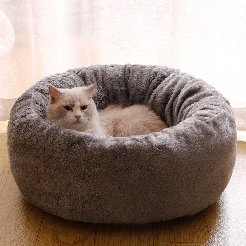 Pet Plush Donut Bed Round Warm Sleeping Cushion House