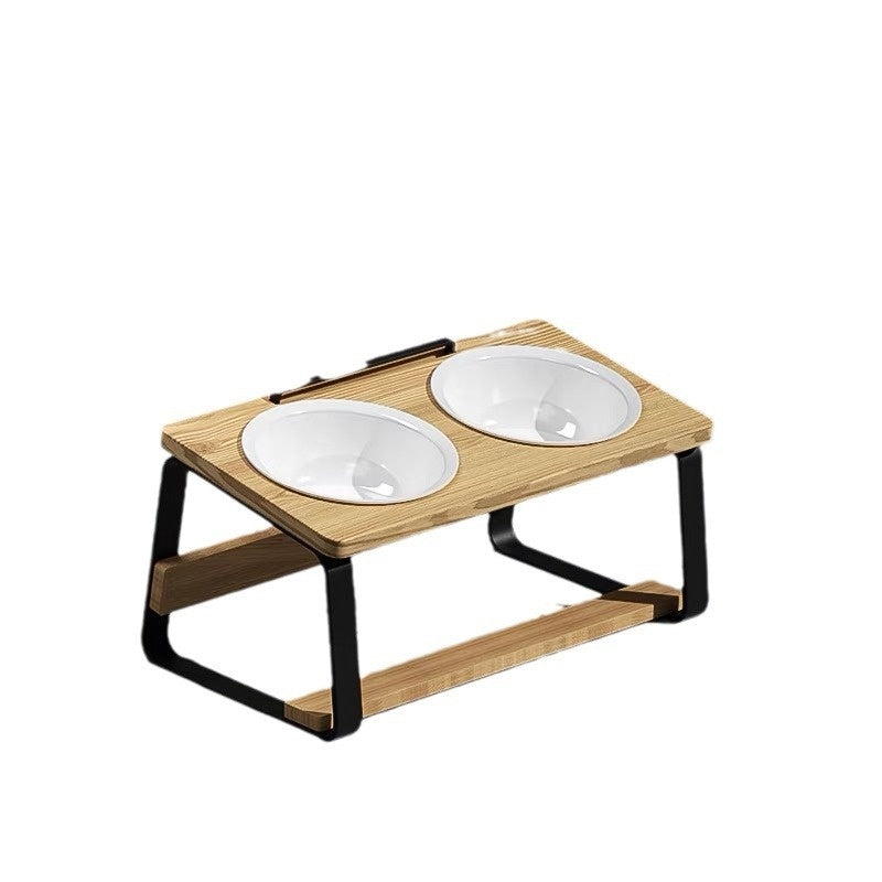 Pet Ceramic Double Bowl Elevated Feeding Water Bowl