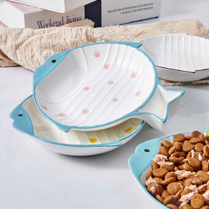 Pet Fish Shape Ceramic Feeding Bowl Food Dish