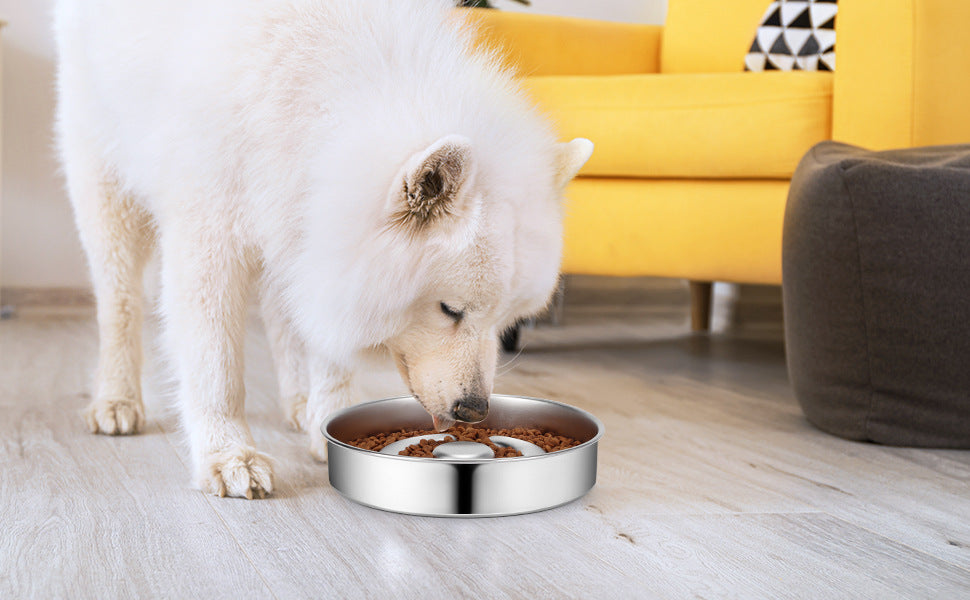 Pet Slow Feeding Bowl Stainless Steel Neck Protection Design