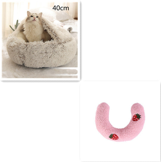 Pet 2 In 1 Plush Winter Bed Round Warm Sleeping House