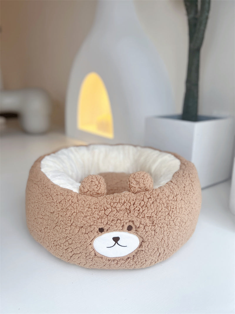 Pet Cartoon Plush Round Bed Four Seasons Cushion Nest