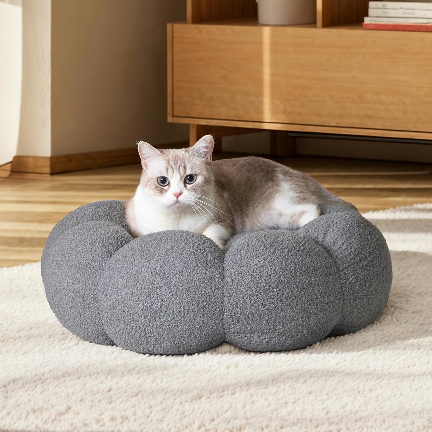 Pet Calming Plush Donut Bed Fluffy Round Cuddler Bed