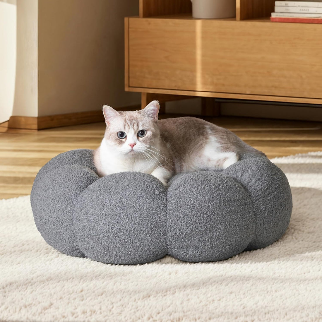 Pet Calming Plush Donut Bed Fluffy Round Cuddler Bed